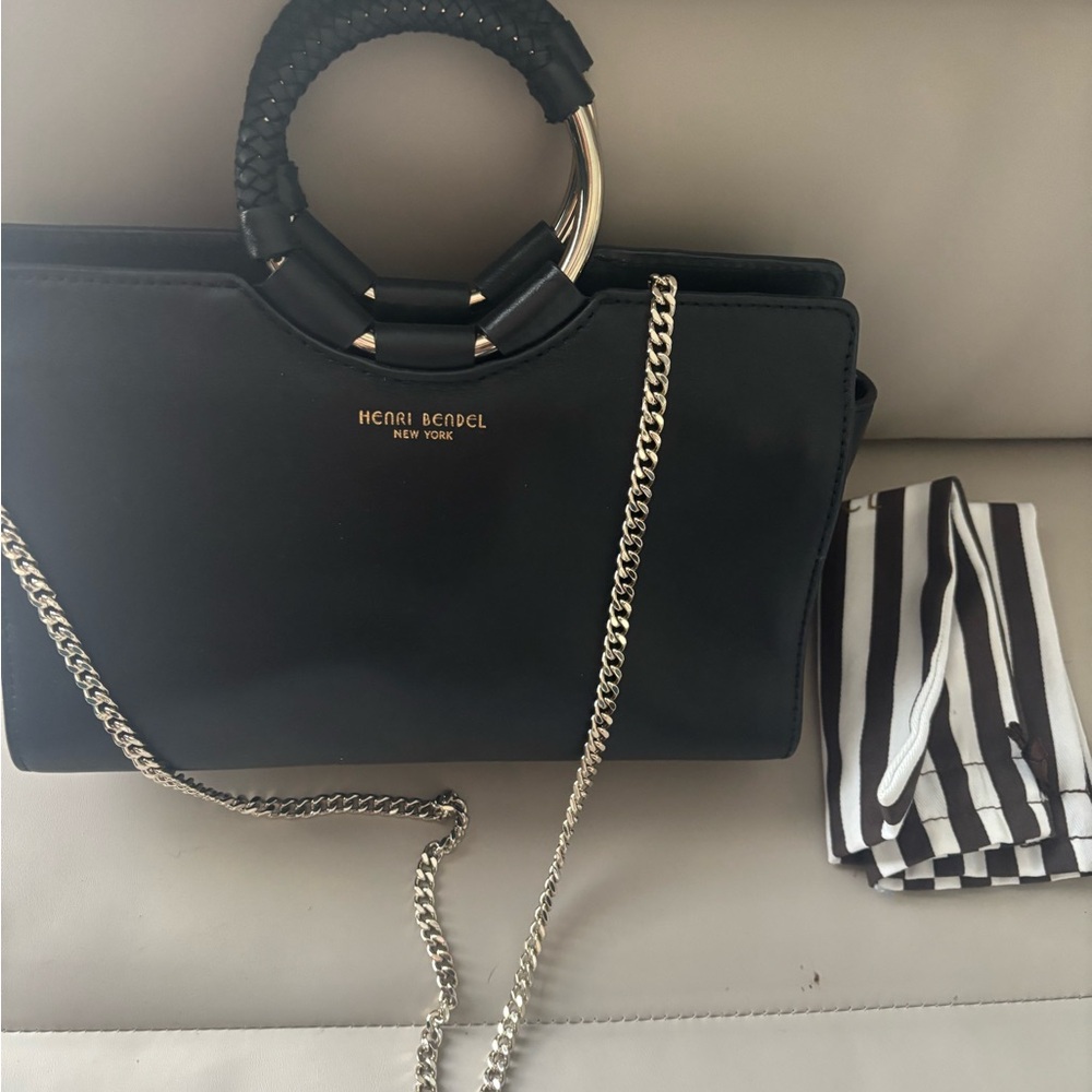 henri bendel Black Leather Ring-Handle Satchel with Gold Hardware - Picture 7 of 14